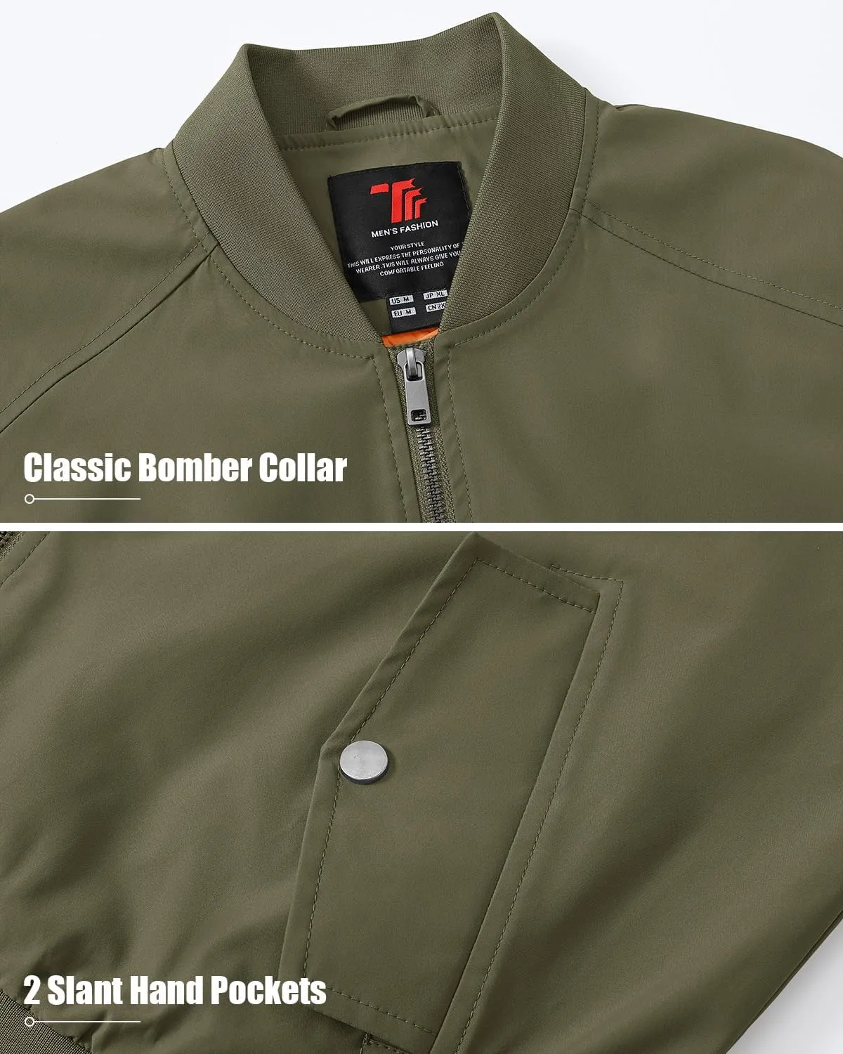 BGOWATU Men's Bomber Jacket Lightweight Windbreaker Jacket for Men Casual Fall Coat