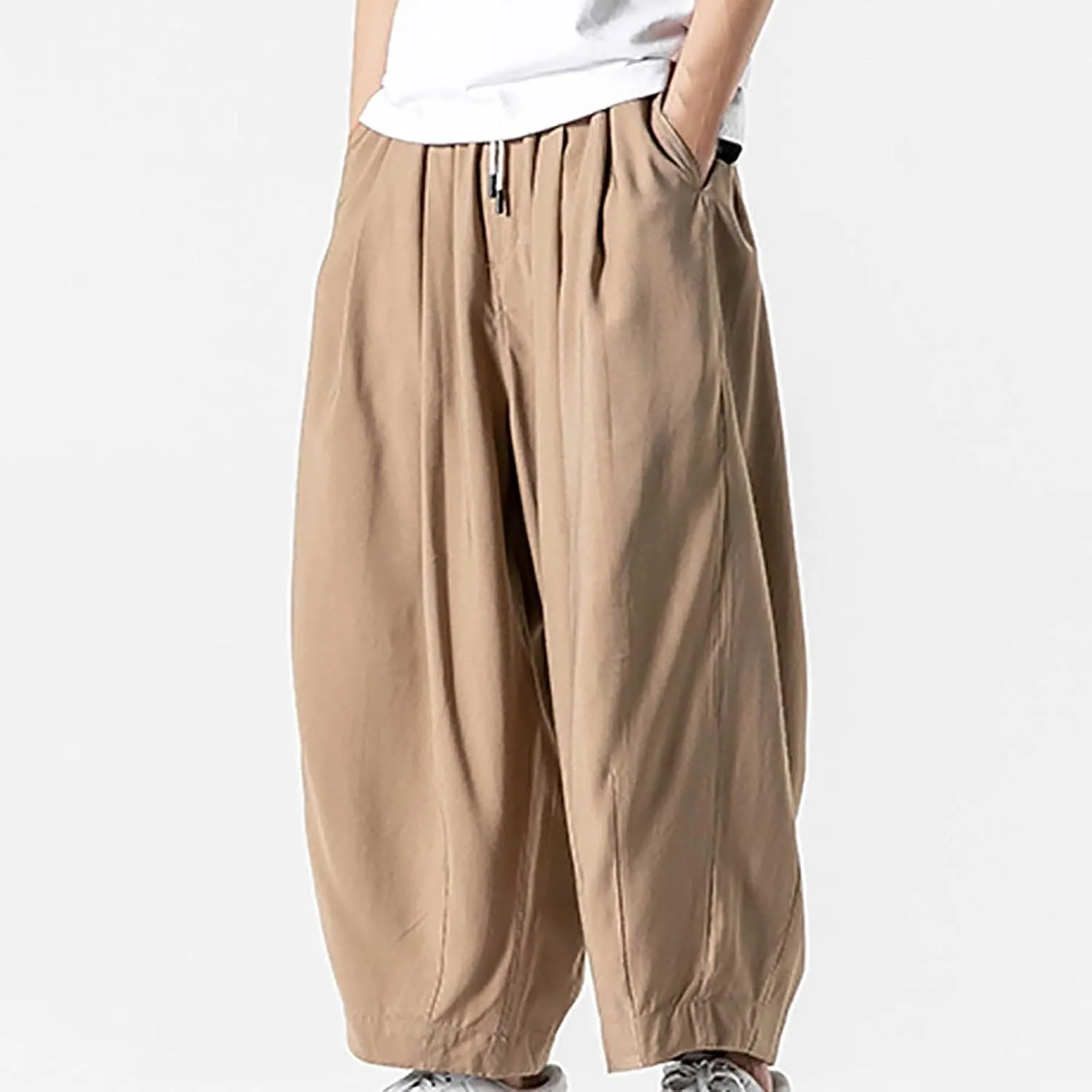 Big and Tall Casual Harem Pants for Men Wide Leg Loose Fit Drop Crotch Hippie Trousers Drawstrings Elastic Waist Sweatpants