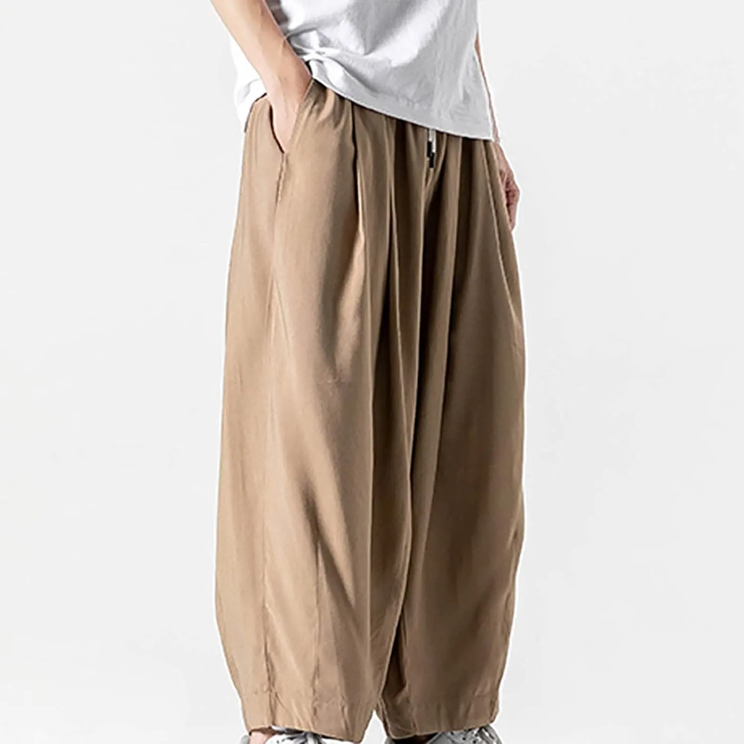 Big and Tall Casual Harem Pants for Men Wide Leg Loose Fit Drop Crotch Hippie Trousers Drawstrings Elastic Waist Sweatpants