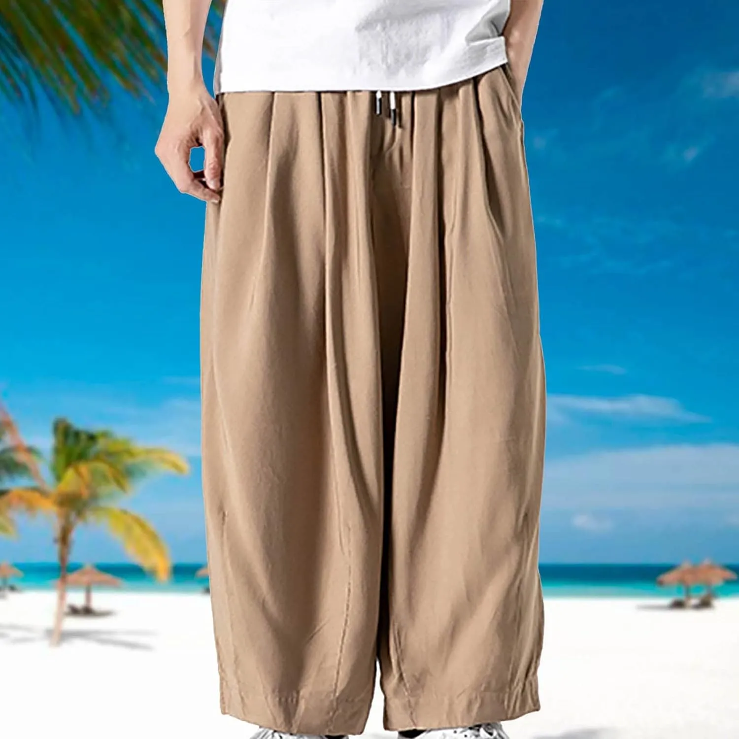 Big and Tall Casual Harem Pants for Men Wide Leg Loose Fit Drop Crotch Hippie Trousers Drawstrings Elastic Waist Sweatpants