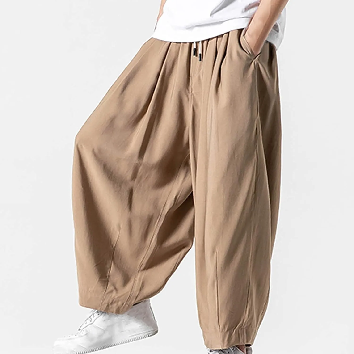 Big and Tall Casual Harem Pants for Men Wide Leg Loose Fit Drop Crotch Hippie Trousers Drawstrings Elastic Waist Sweatpants