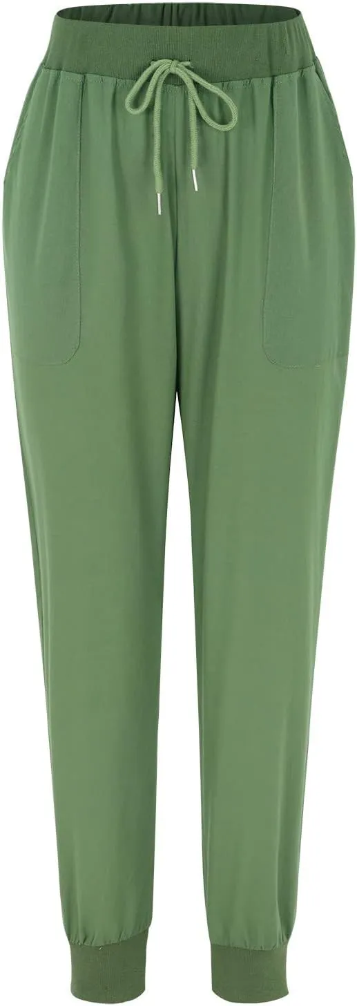 Black Linen Pants Women Tapered Summer Drawstring Elastic Waist High Waisted Lounge Sweatpants Casual Beach Trousers