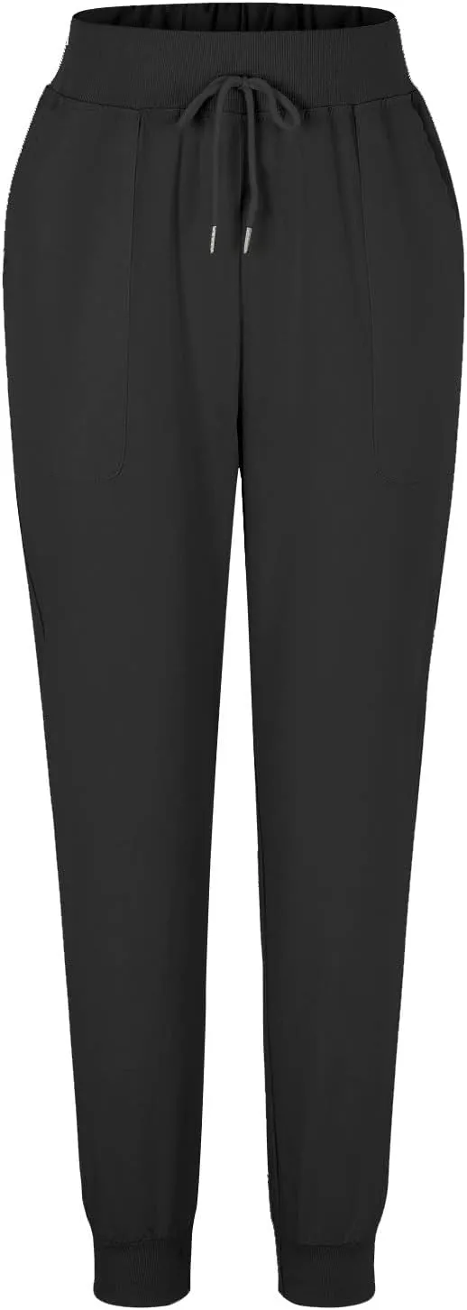 Black Linen Pants Women Tapered Summer Drawstring Elastic Waist High Waisted Lounge Sweatpants Casual Beach Trousers