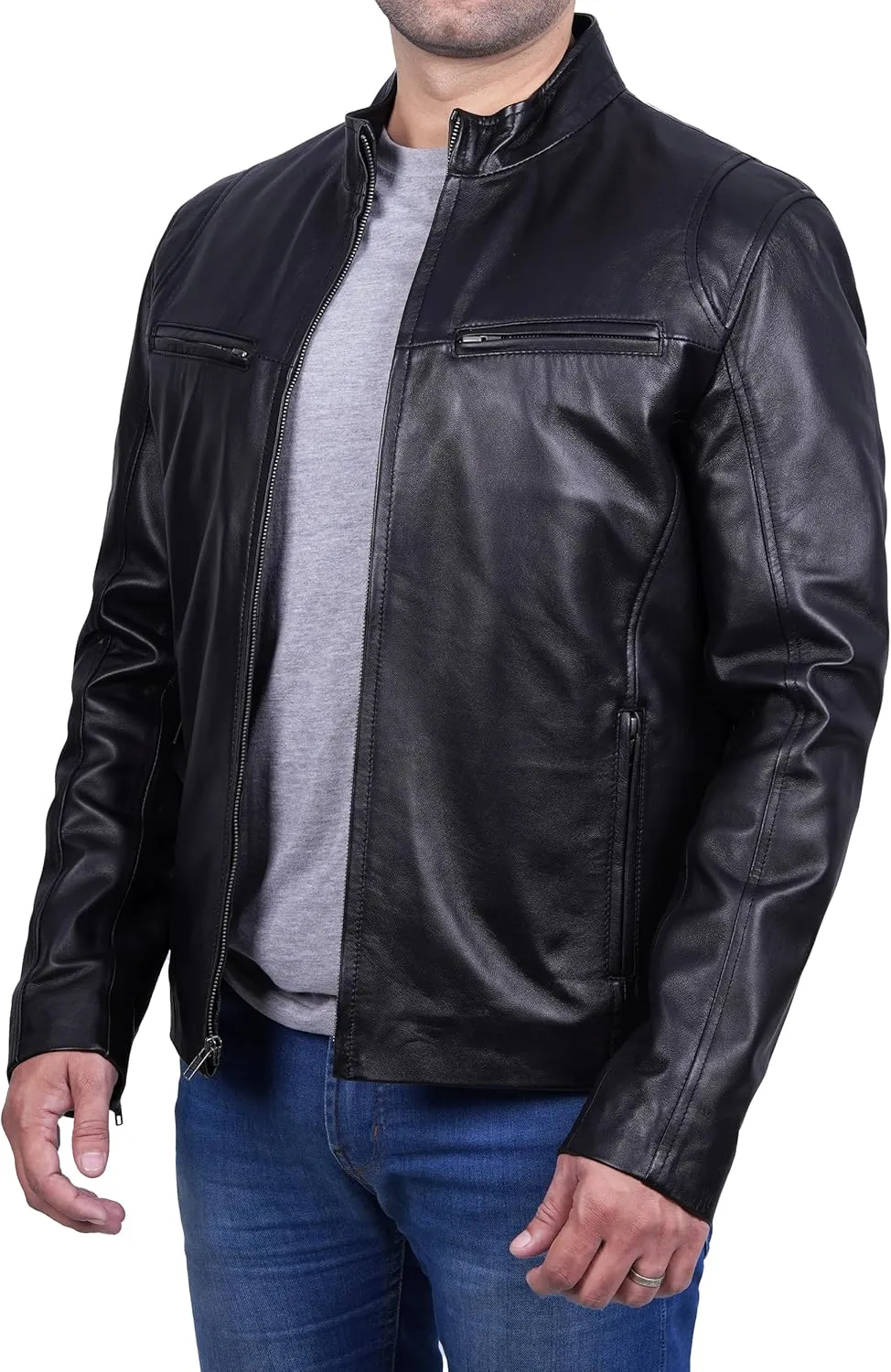 Blingsoul Disc Black Leather Jackets For Men | [1100445] Clinton Black, XL