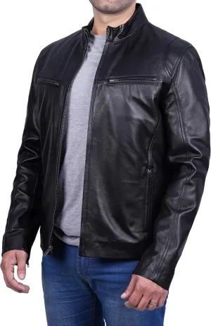 Blingsoul Disc Black Leather Jackets For Men | [1100445] Clinton Black, XL