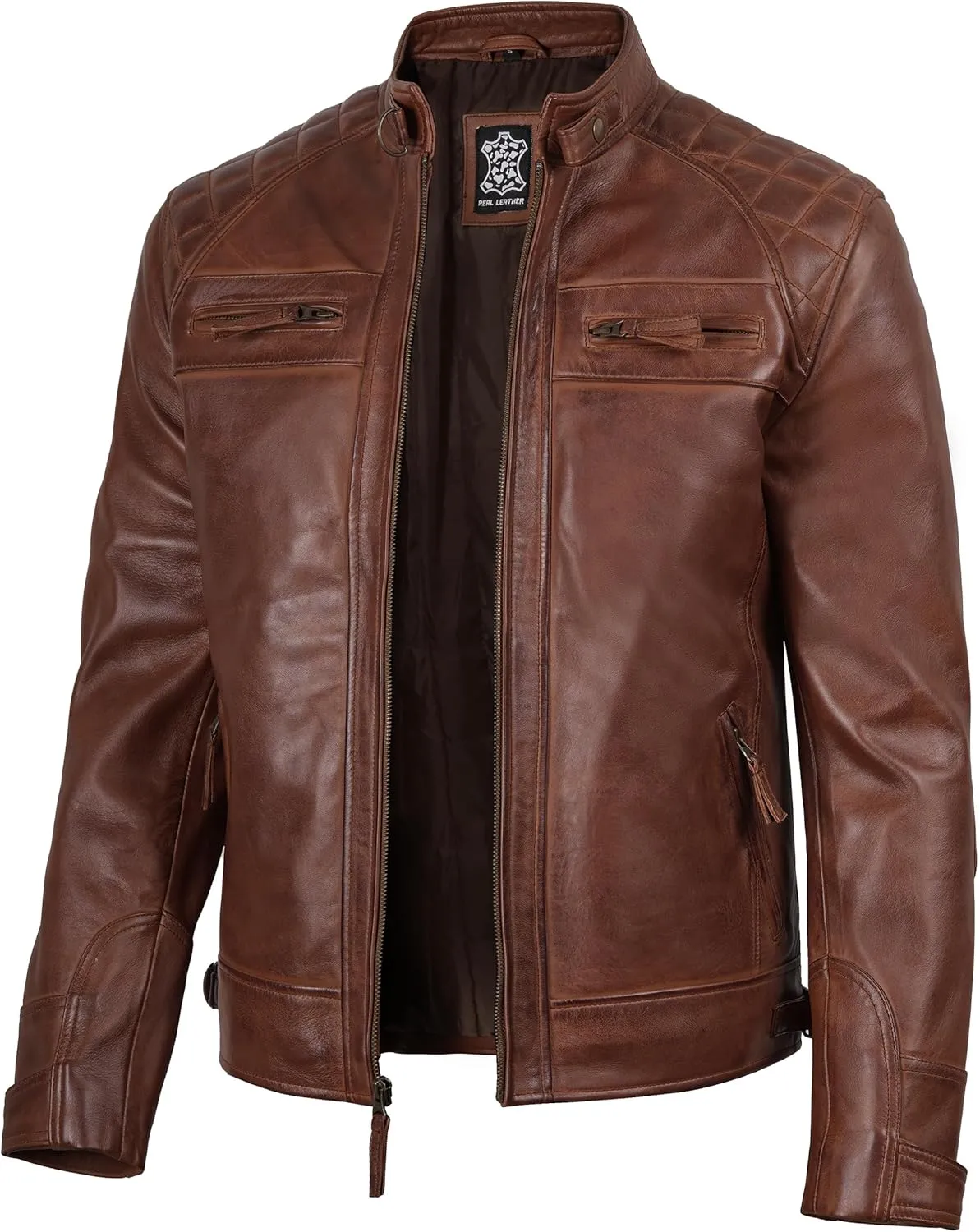 Blingsoul Leather Jacket Men - Quilted Cafe Racer Leather Jackets For Men