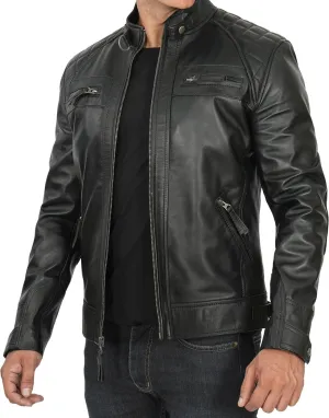 Blingsoul Leather Jacket Men - Quilted Cafe Racer Leather Jackets For Men
