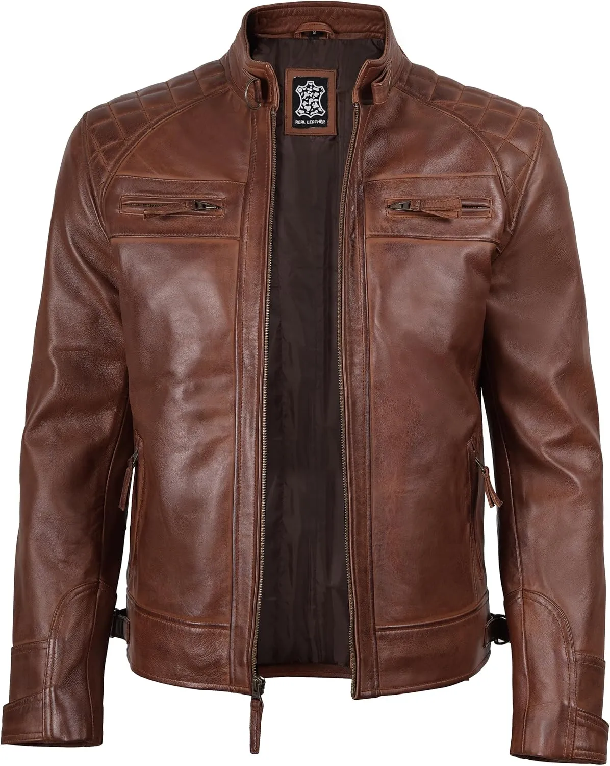 Blingsoul Leather Jacket Men - Quilted Cafe Racer Leather Jackets For Men