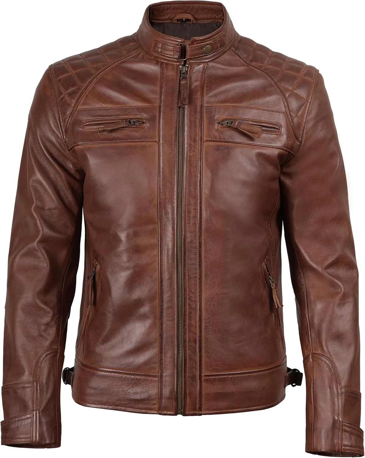 Blingsoul Leather Jacket Men - Quilted Cafe Racer Leather Jackets For Men
