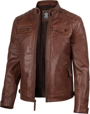Blingsoul Leather Jacket Men - Quilted Cafe Racer Leather Jackets For Men