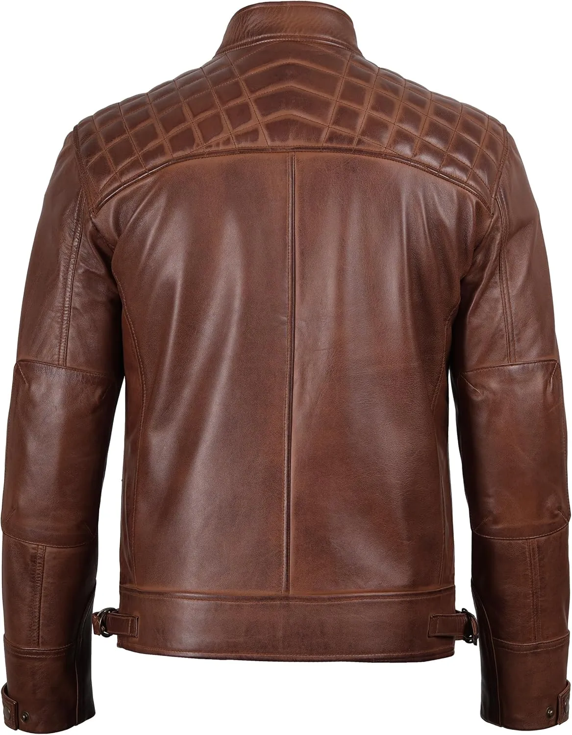 Blingsoul Leather Jacket Men - Quilted Cafe Racer Leather Jackets For Men