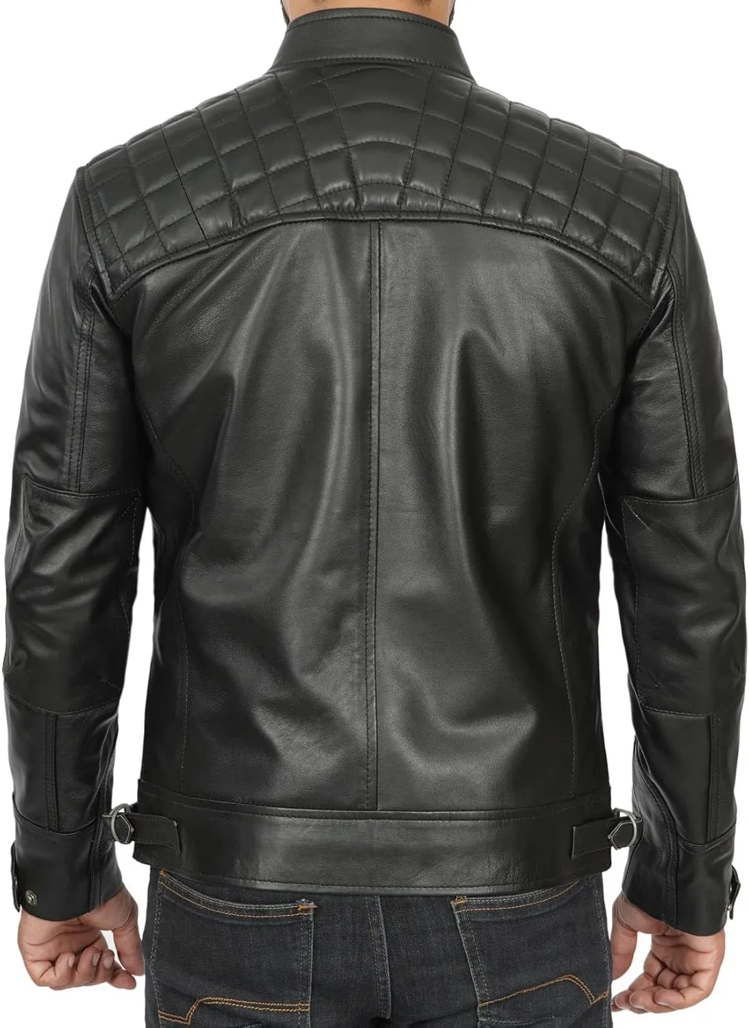Blingsoul Leather Jacket Men - Quilted Cafe Racer Leather Jackets For Men