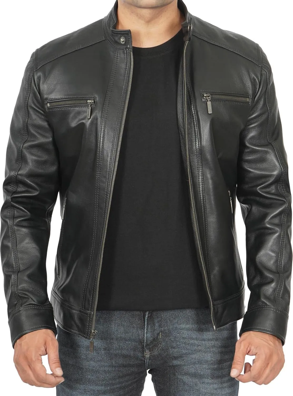 Blingsoul Mens Leather Jacket Removable Hooded Black Leather Jackets For Men