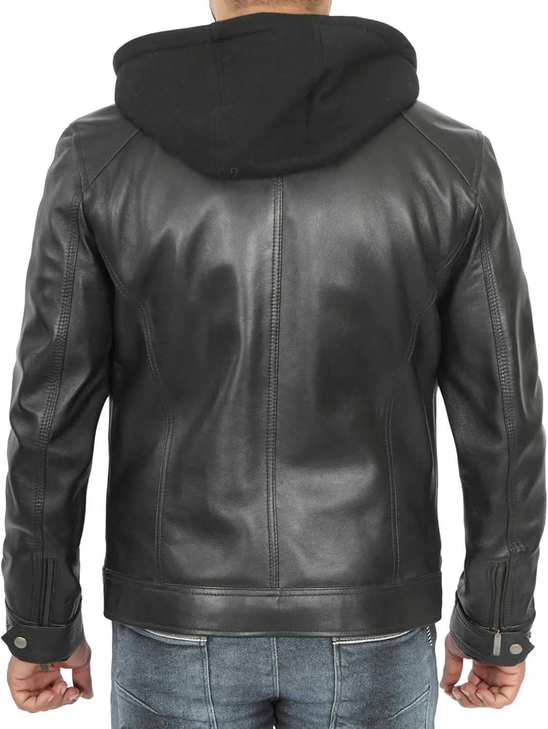 Blingsoul Mens Leather Jacket Removable Hooded Black Leather Jackets For Men