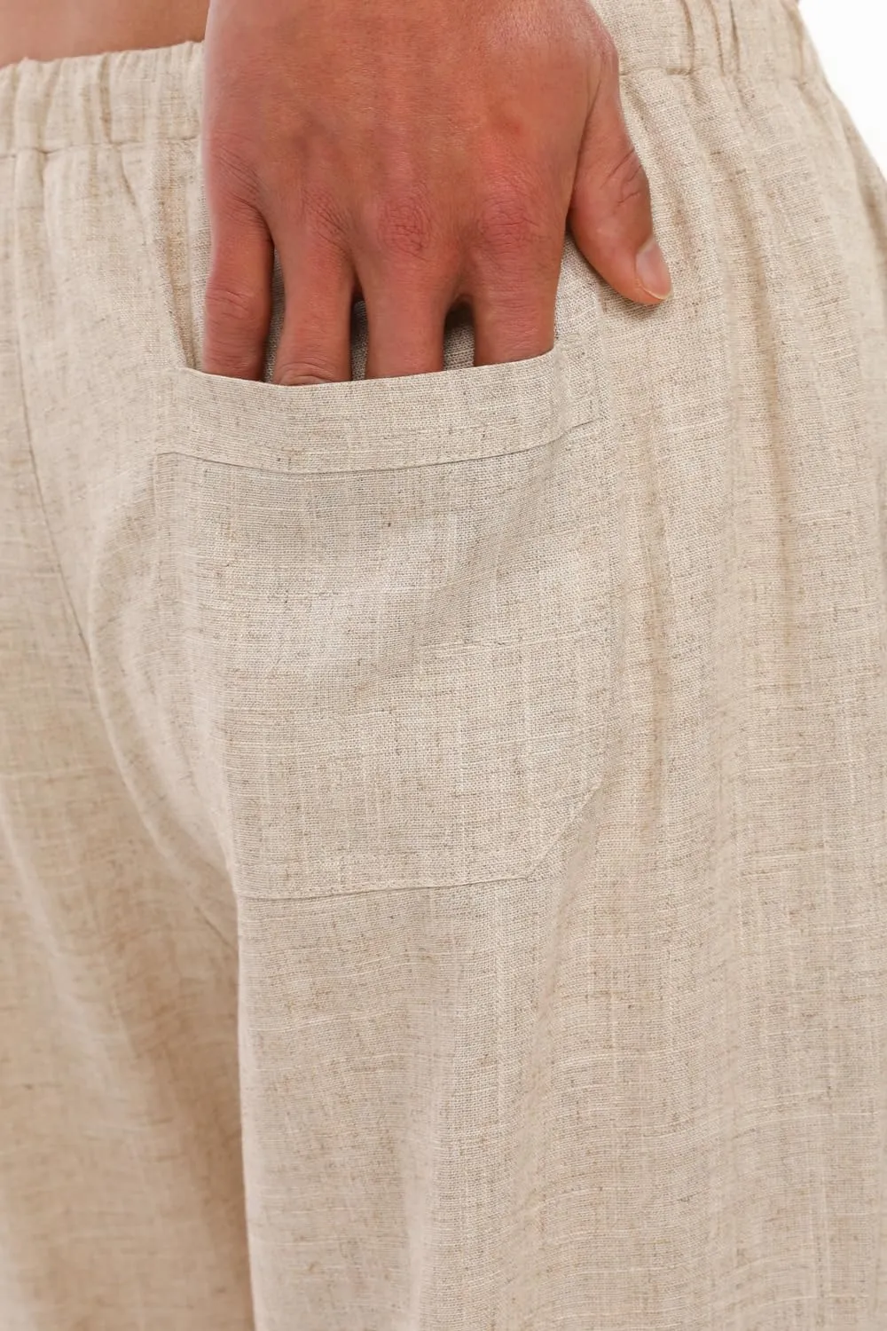 Bonnorth Men's Linen Loose Drawstring Elastic Waist Wide Leg Solid Casual Pants