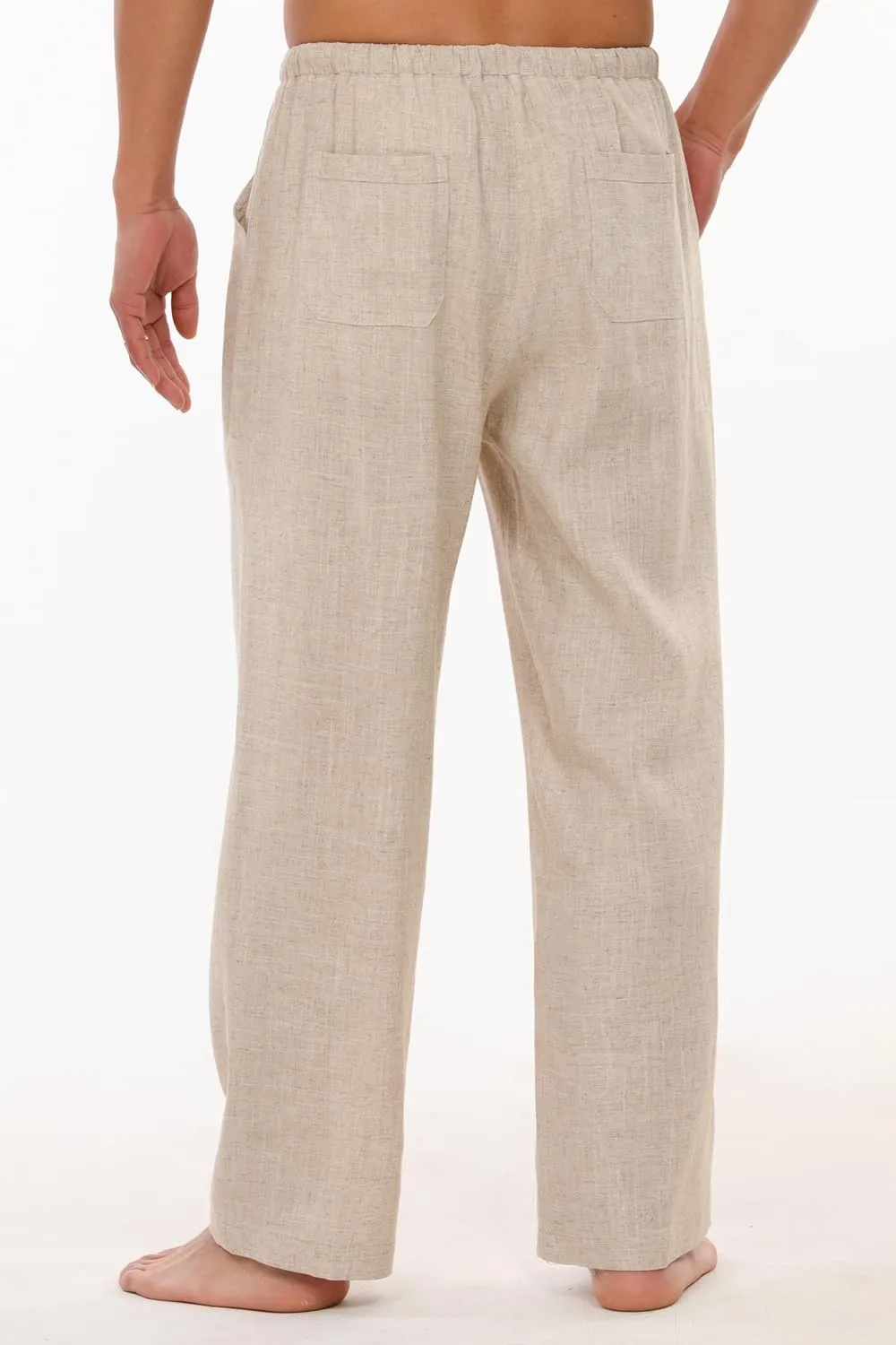 Bonnorth Men's Linen Loose Drawstring Elastic Waist Wide Leg Solid Casual Pants