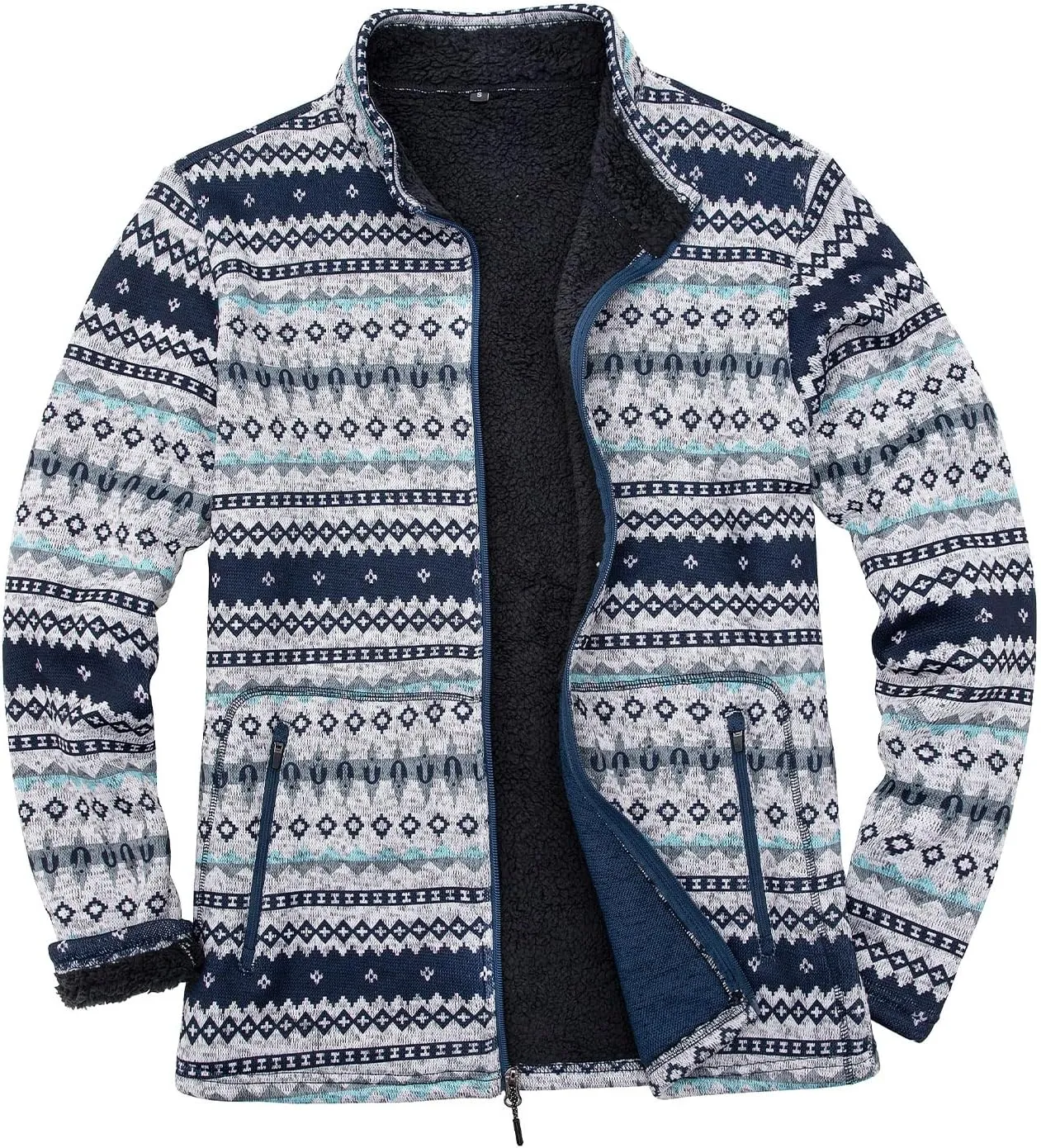 Bonnorth Men's Long Sleeve Sweater Fleece Jacket, Sherpa Lined Full Zip Windproof Outerwear with Zip Pocket