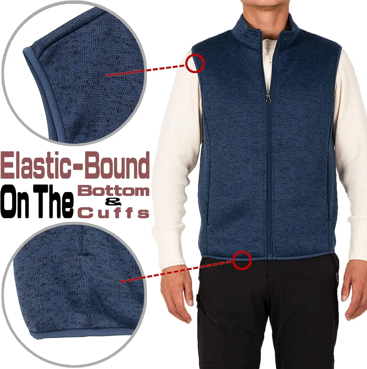 Bonnroth Mens Full Zip Sweater Fleece Vest, Sherpa Lined Stand Collar Vests with Pocket