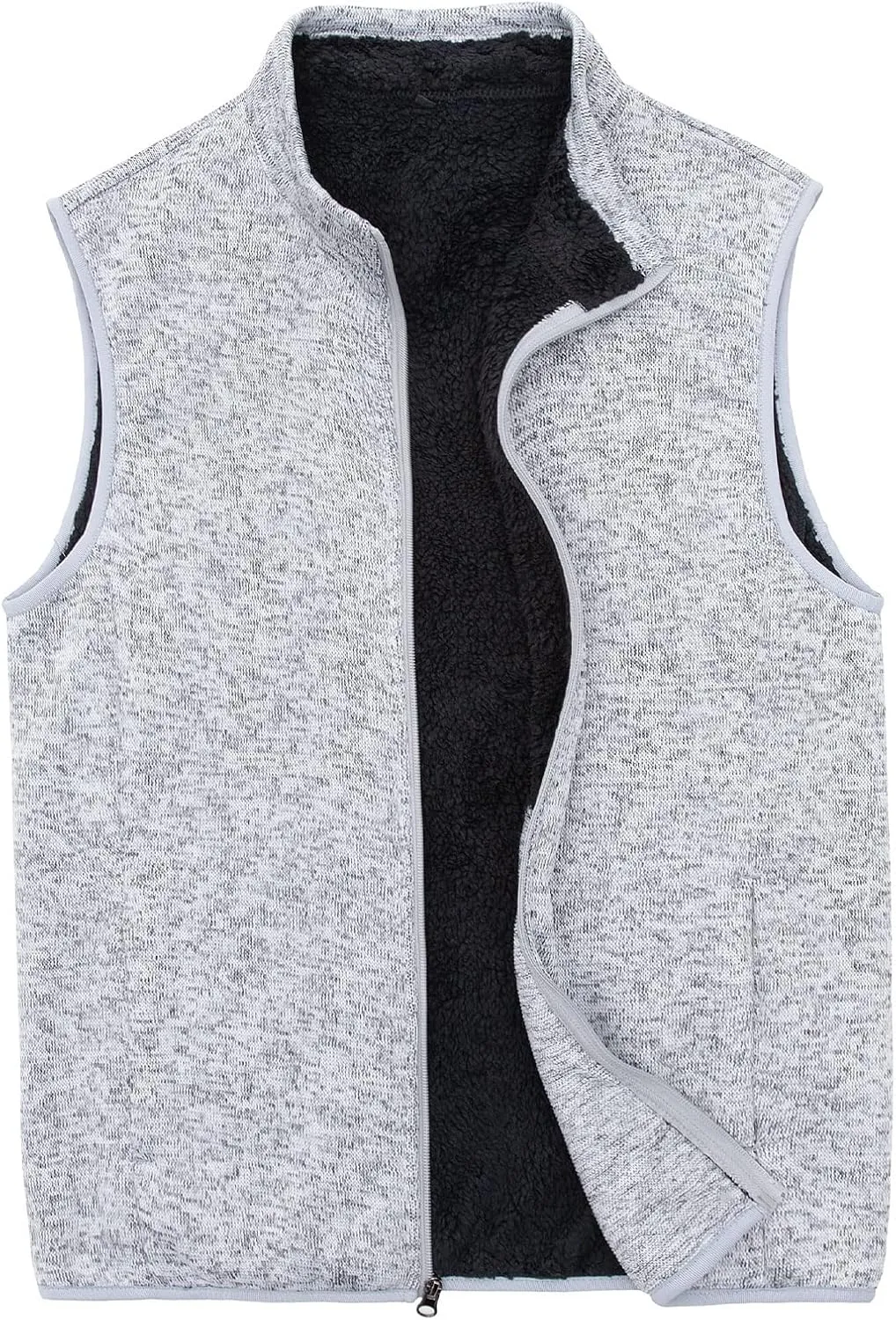 Bonnroth Mens Full Zip Sweater Fleece Vest, Sherpa Lined Stand Collar Vests with Pocket