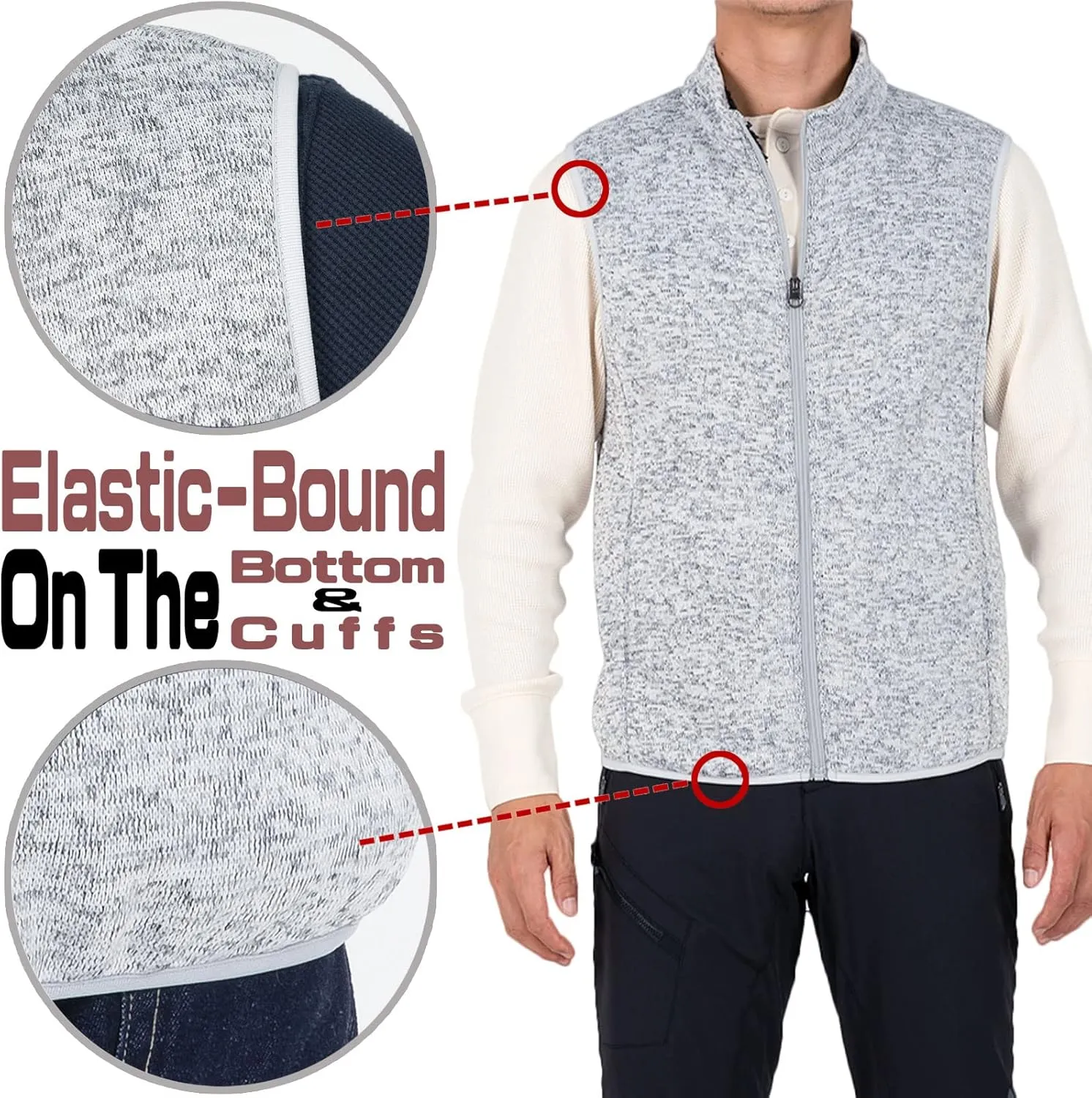 Bonnroth Mens Full Zip Sweater Fleece Vest, Sherpa Lined Stand Collar Vests with Pocket