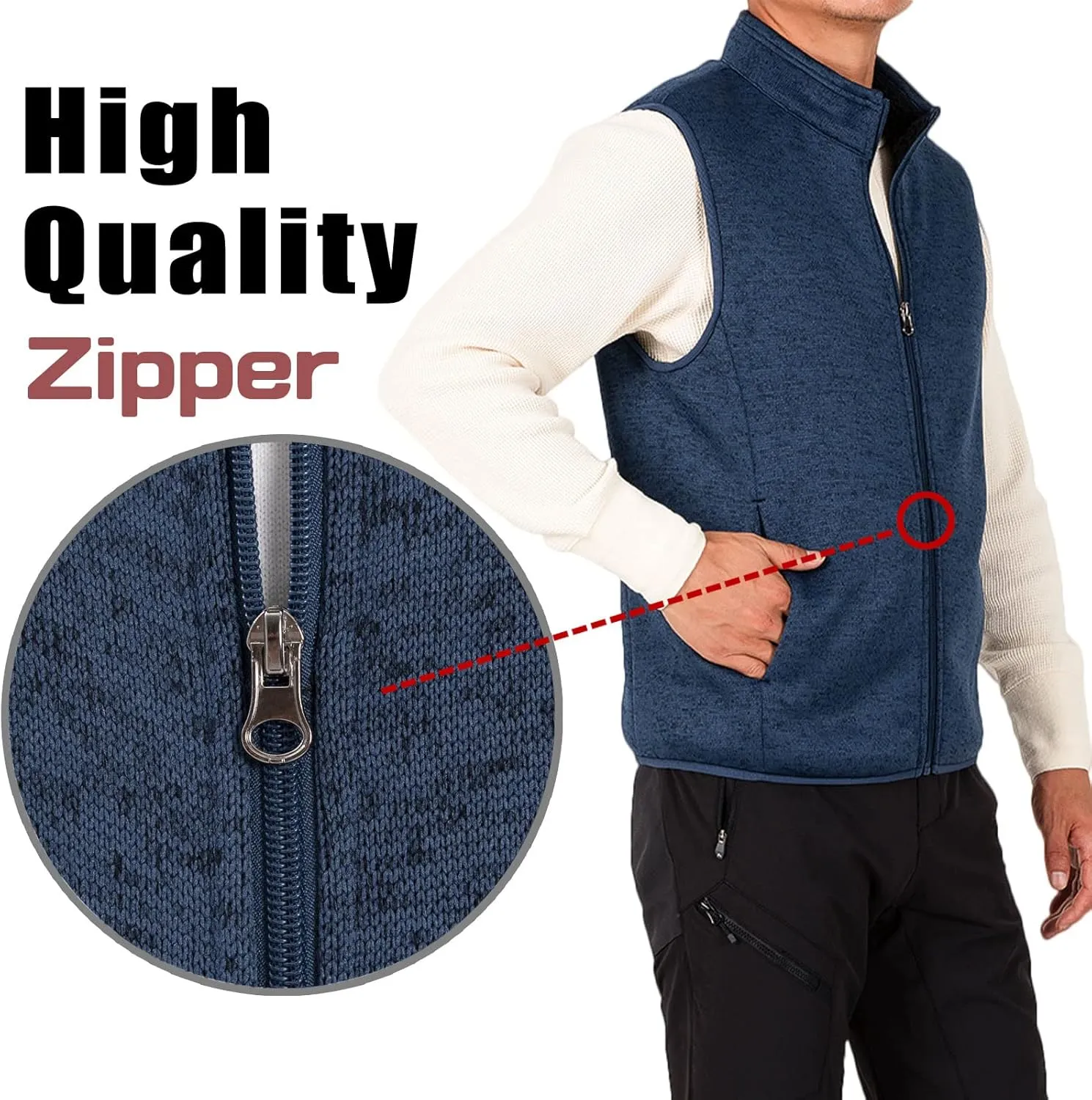 Bonnroth Mens Full Zip Sweater Fleece Vest, Sherpa Lined Stand Collar Vests with Pocket