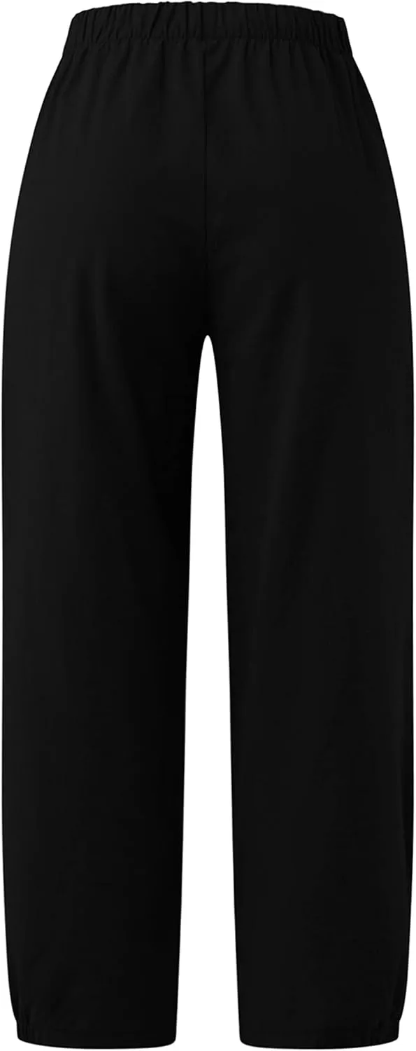 Bozanly Womens Summer Capri Pants Elastic Waist Cotton Linen Yoga Cropped Pants Trousers
