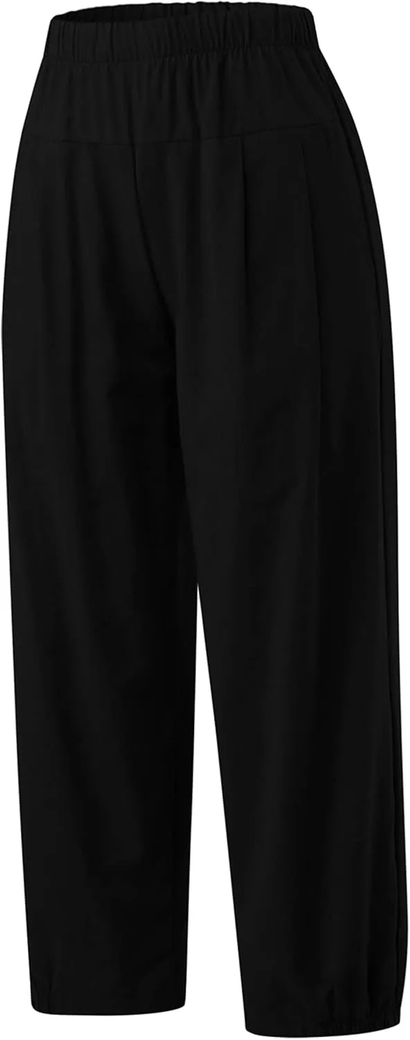 Bozanly Womens Summer Capri Pants Elastic Waist Cotton Linen Yoga Cropped Pants Trousers