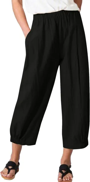 Bozanly Womens Summer Capri Pants Elastic Waist Cotton Linen Yoga Cropped Pants Trousers