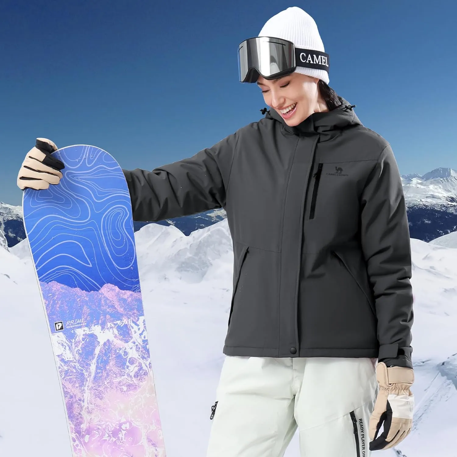 CAMEL CROWN Women's Waterproof Ski Jacket Windproof Hooded Winter Coat Warm Inner Jacket Outdoor Hiking