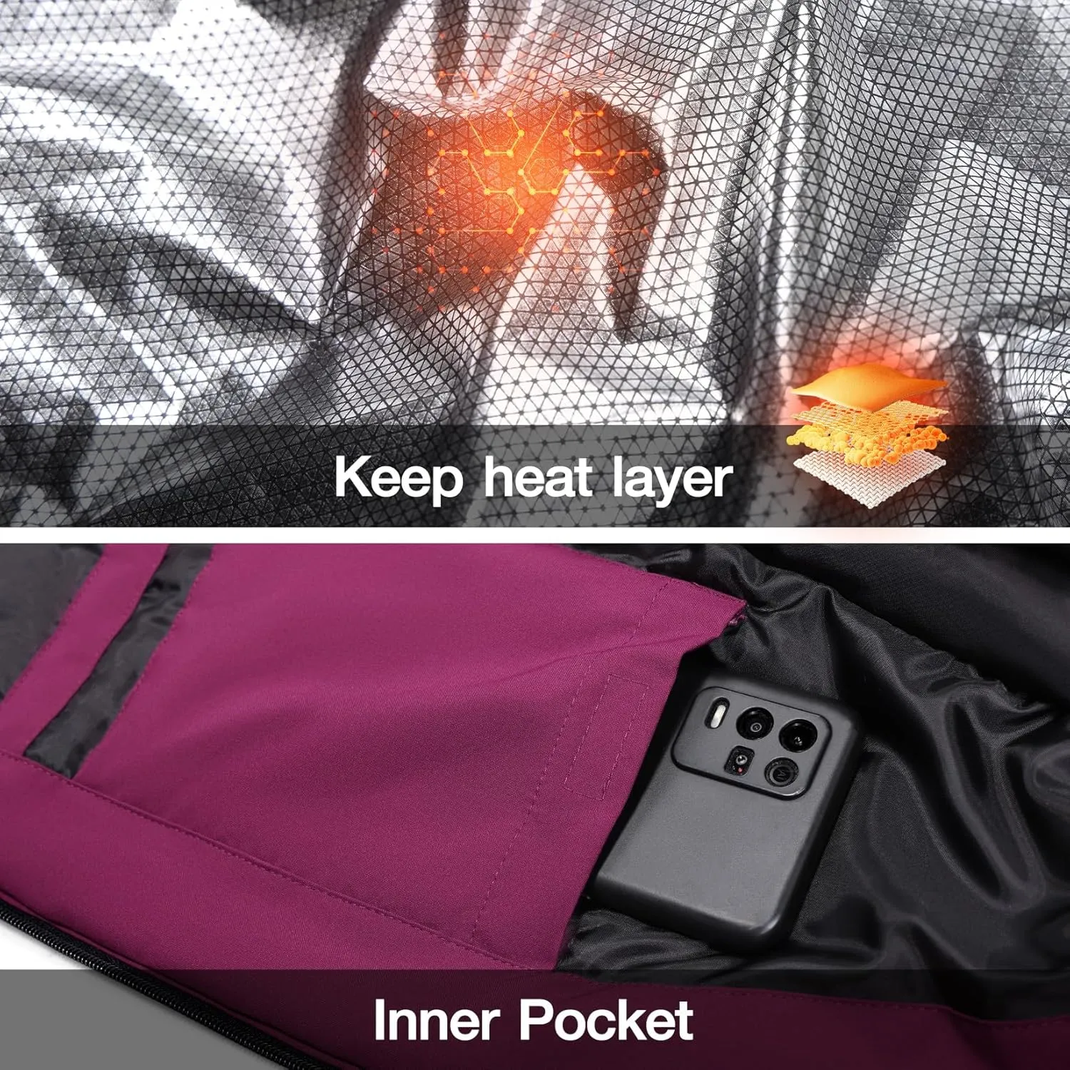 CAMEL CROWN Women's Waterproof Ski Jacket Windproof Hooded Winter Coat Warm Inner Jacket Outdoor Hiking