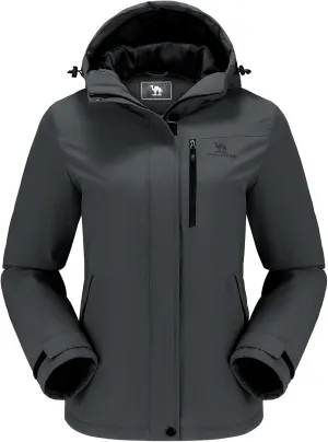 CAMEL CROWN Women's Waterproof Ski Jacket Windproof Hooded Winter Coat Warm Inner Jacket Outdoor Hiking