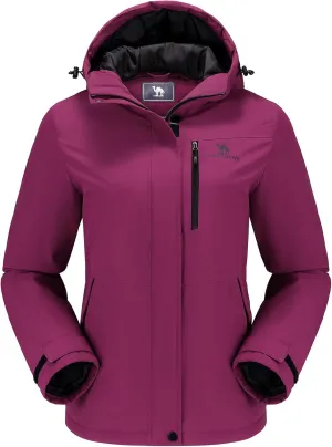 CAMEL CROWN Women's Waterproof Ski Jacket Windproof Hooded Winter Coat Warm Inner Jacket Outdoor Hiking