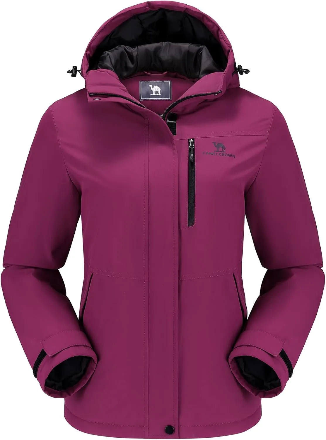 CAMEL CROWN Women's Waterproof Ski Jacket Windproof Hooded Winter Coat Warm Inner Jacket Outdoor Hiking
