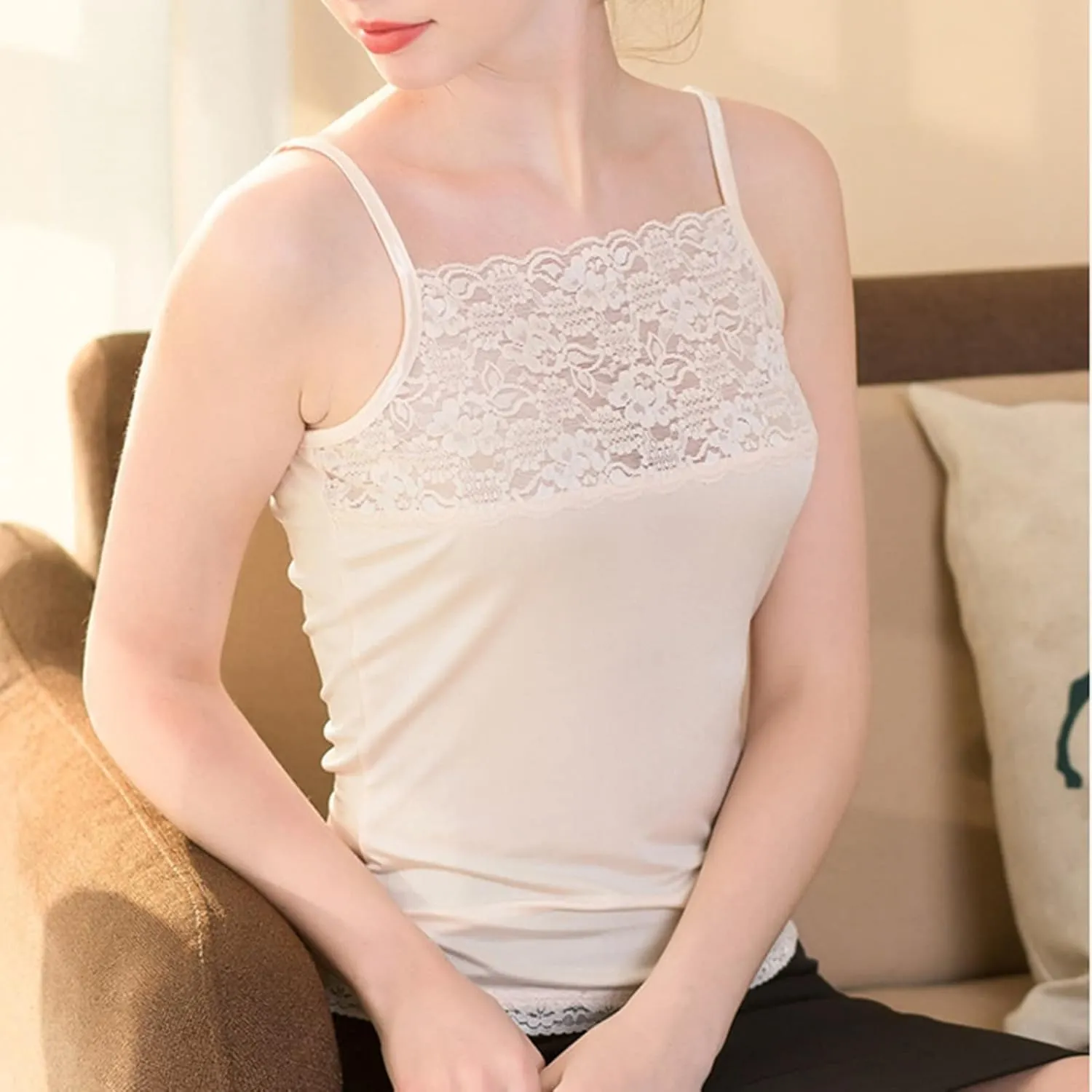 Camisole Tops for Women, Cute Summer Tops for Women Boat Neck Light Pink Mulberry Silk Womens Summer Fashion Camisole(Large)