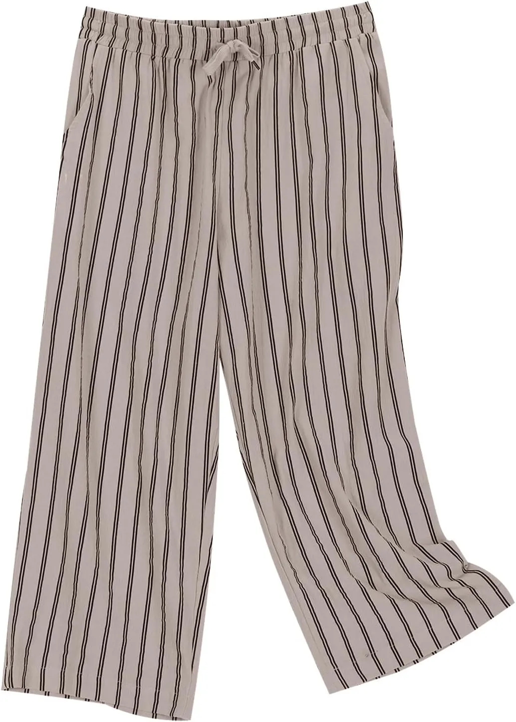 Capri Pants for Women Cotton Linen Casual Summer 2025 Wide Leg Loose Drawstring Elastic Waist Striped Cropped Trouser