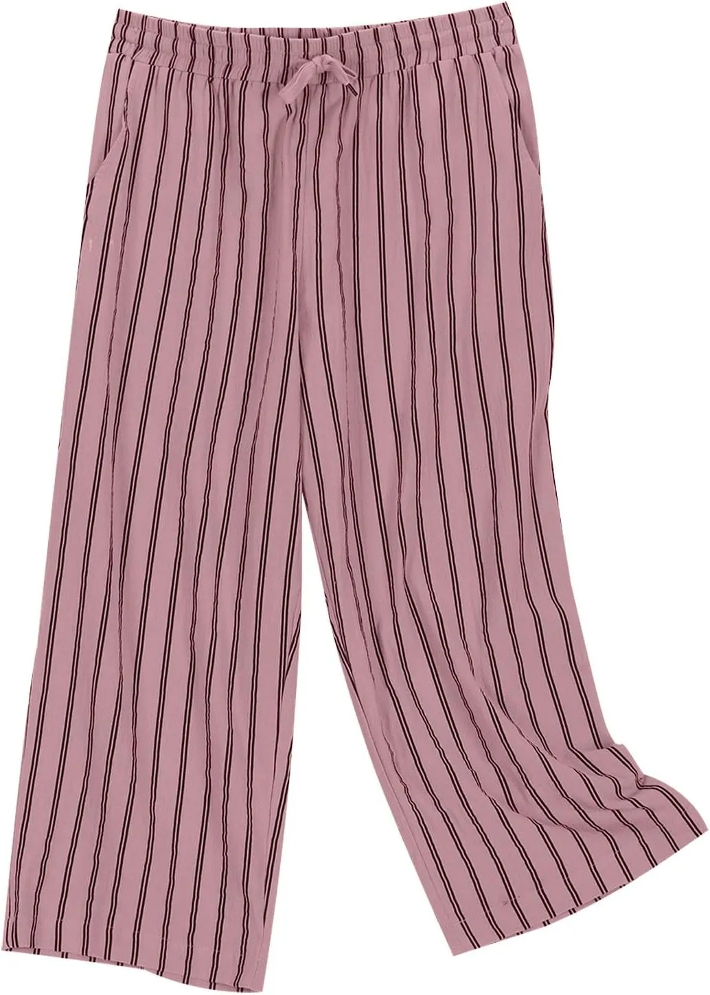 Capri Pants for Women Cotton Linen Casual Summer 2025 Wide Leg Loose Drawstring Elastic Waist Striped Cropped Trouser