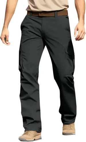 Cargo Pants for Men Casual Button Elastic Waist Chino Pants Relaxed Fit Carpenter Hiking Work Pants with Pockets
