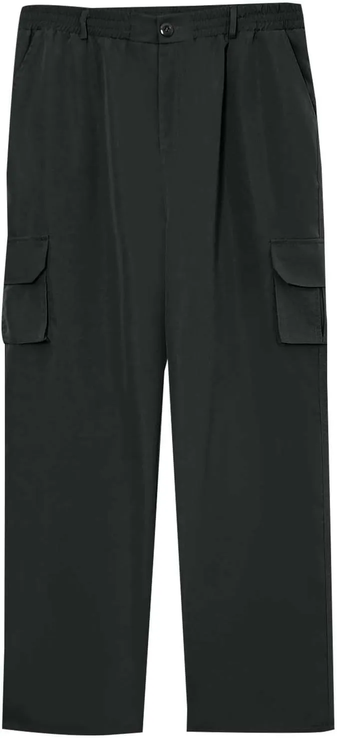 Cargo Pants for Men Casual Button Elastic Waist Chino Pants Relaxed Fit Carpenter Hiking Work Pants with Pockets