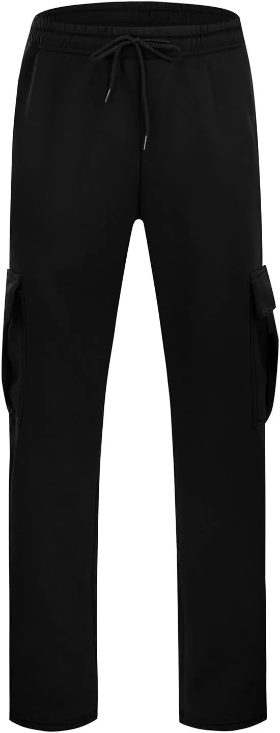 Cargo Sweatpants for Men Heavyweight Fleece Baggy Elastic Waist Drawstring Joggers Fall Trousers with Pockets