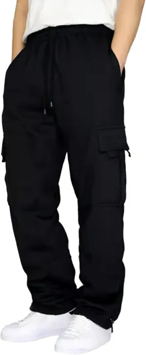 Cargo Sweatpants for Men Heavyweight Fleece Baggy Elastic Waist Drawstring Joggers Fall Trousers with Pockets