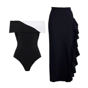 Carly - Off-Shoulder Color Block One-Piece Swimsuit