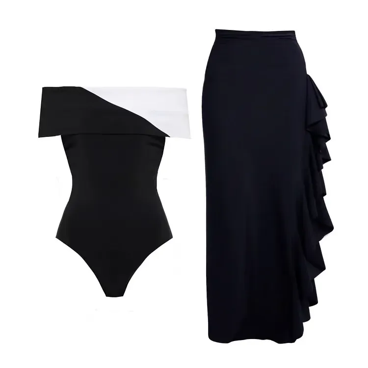Carly - Off-Shoulder Color Block One-Piece Swimsuit