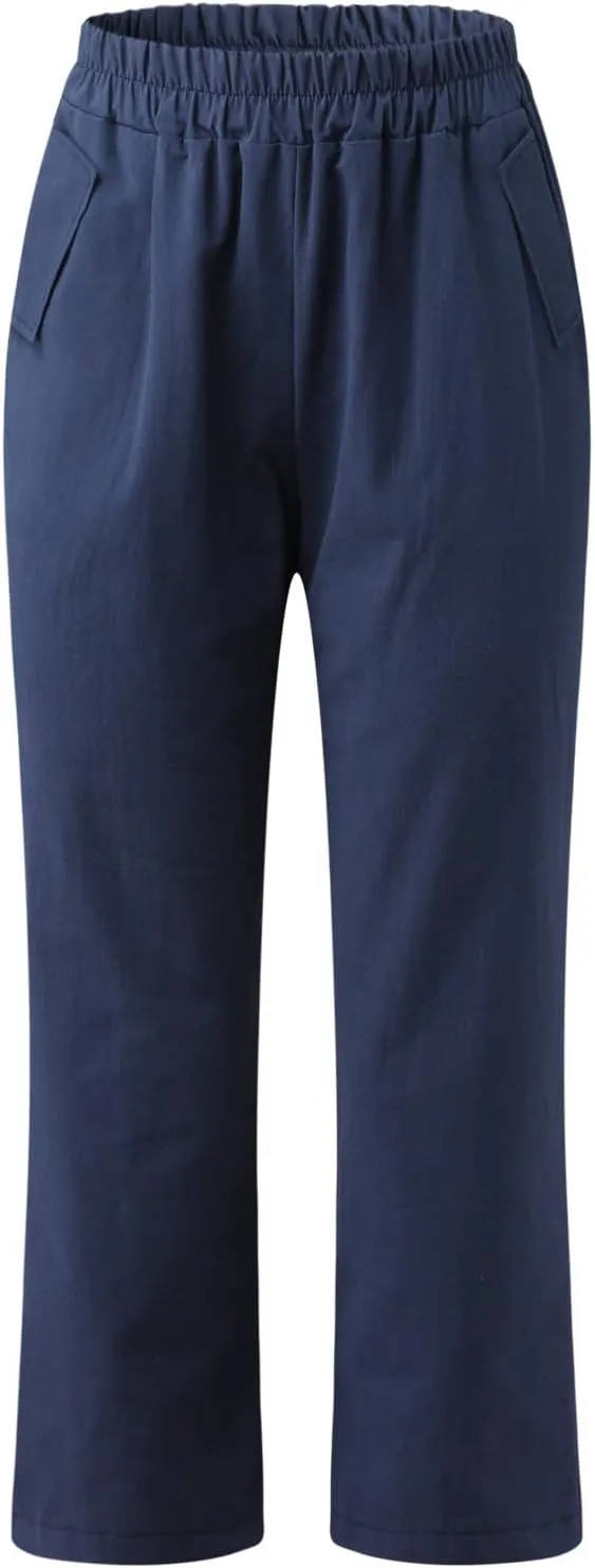 Ceboyel Womens High Waist Elastic Waist Pants Cotton Linen Summer Pant Ankle Length Comfy Trousers Boho Travel Clothes