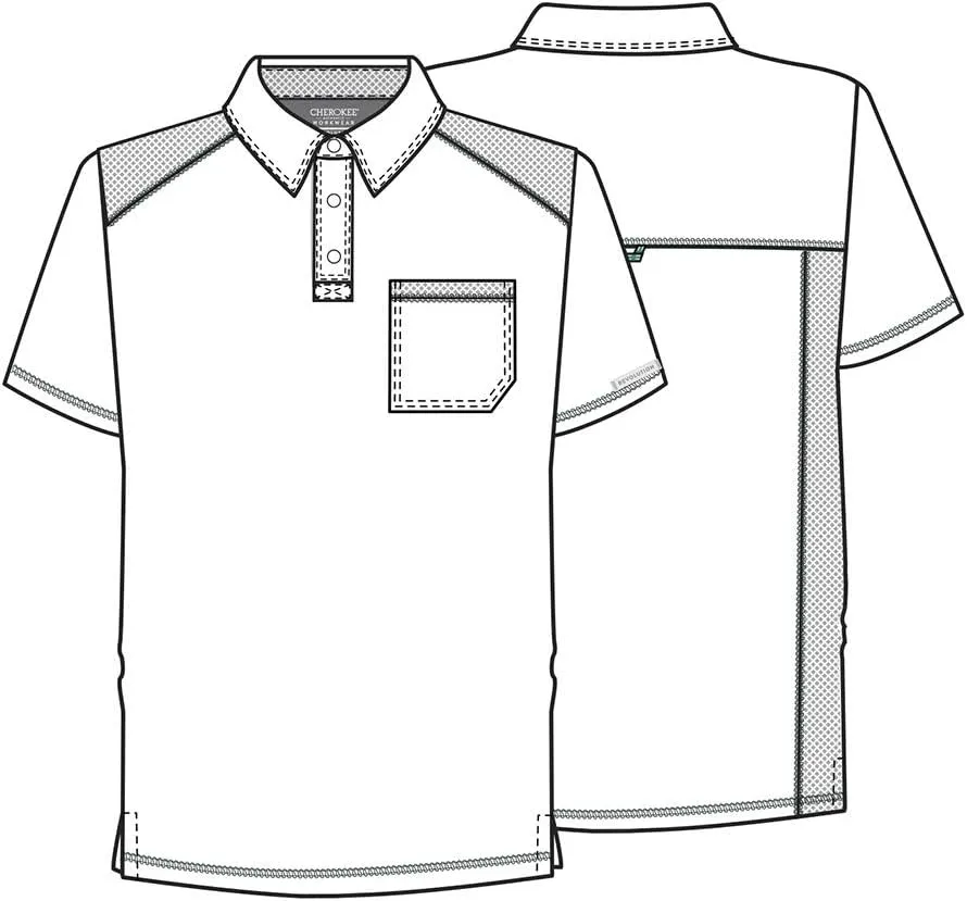 Cherokee Men's Polo Scrub Top, Modern Sporty V-Neck with Breathable Mesh Fabric WW615