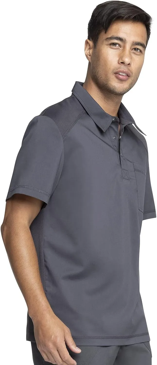 Cherokee Men's Polo Scrub Top, Modern Sporty V-Neck with Breathable Mesh Fabric WW615