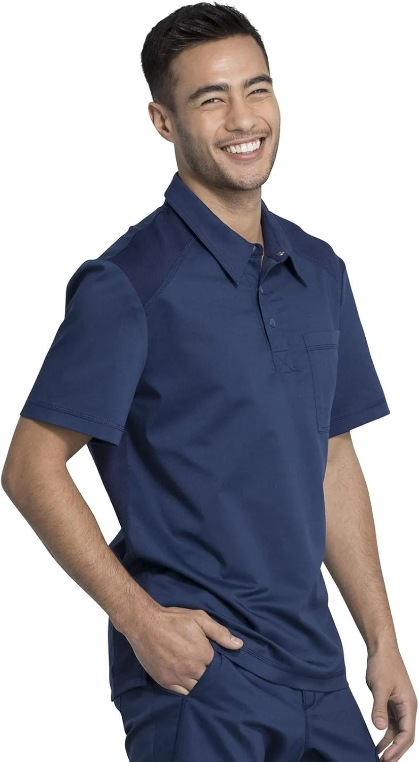 Cherokee Men's Polo Scrub Top, Modern Sporty V-Neck with Breathable Mesh Fabric WW615