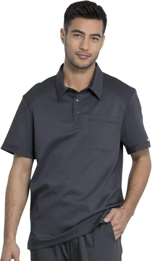 Cherokee Men's Polo Scrub Top, Modern Sporty V-Neck with Breathable Mesh Fabric WW615