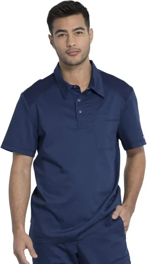 Cherokee Men's Polo Scrub Top, Modern Sporty V-Neck with Breathable Mesh Fabric WW615