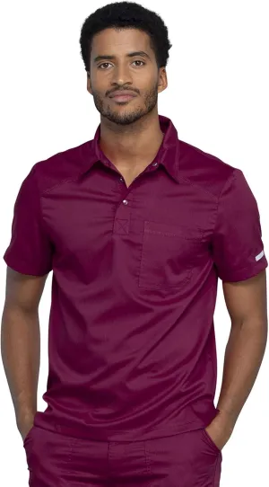 Cherokee Men's Polo Scrub Top, Modern Sporty V-Neck with Breathable Mesh Fabric WW615