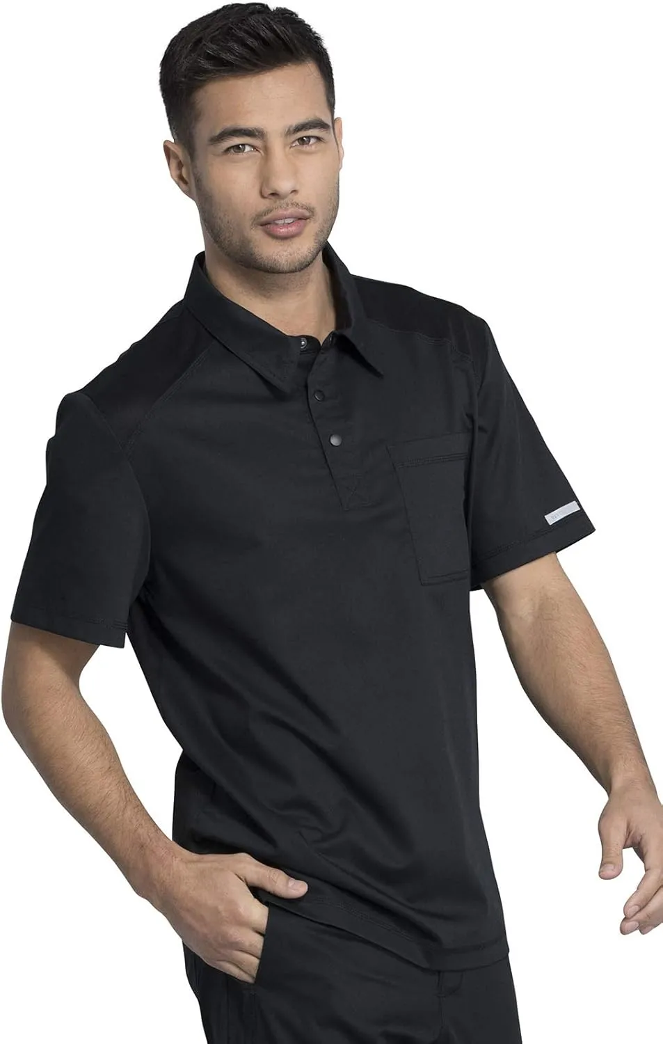 Cherokee Men's Polo Scrub Top, Modern Sporty V-Neck with Breathable Mesh Fabric WW615